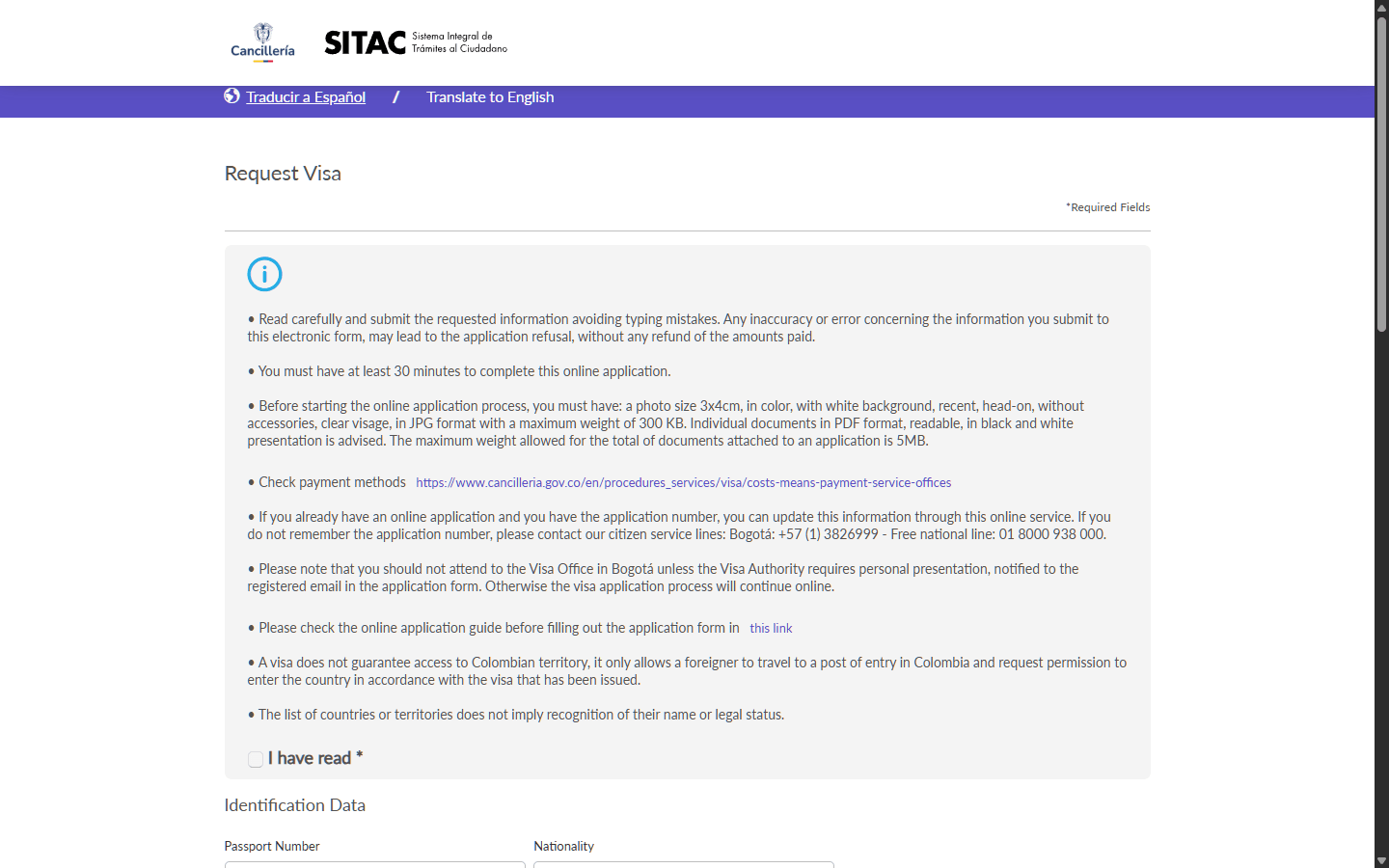 Open the online visa application form