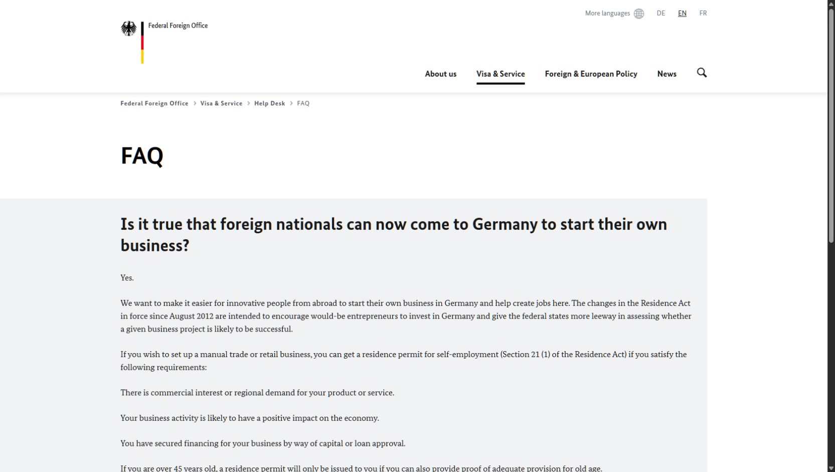 Review Germany's official self-employment route