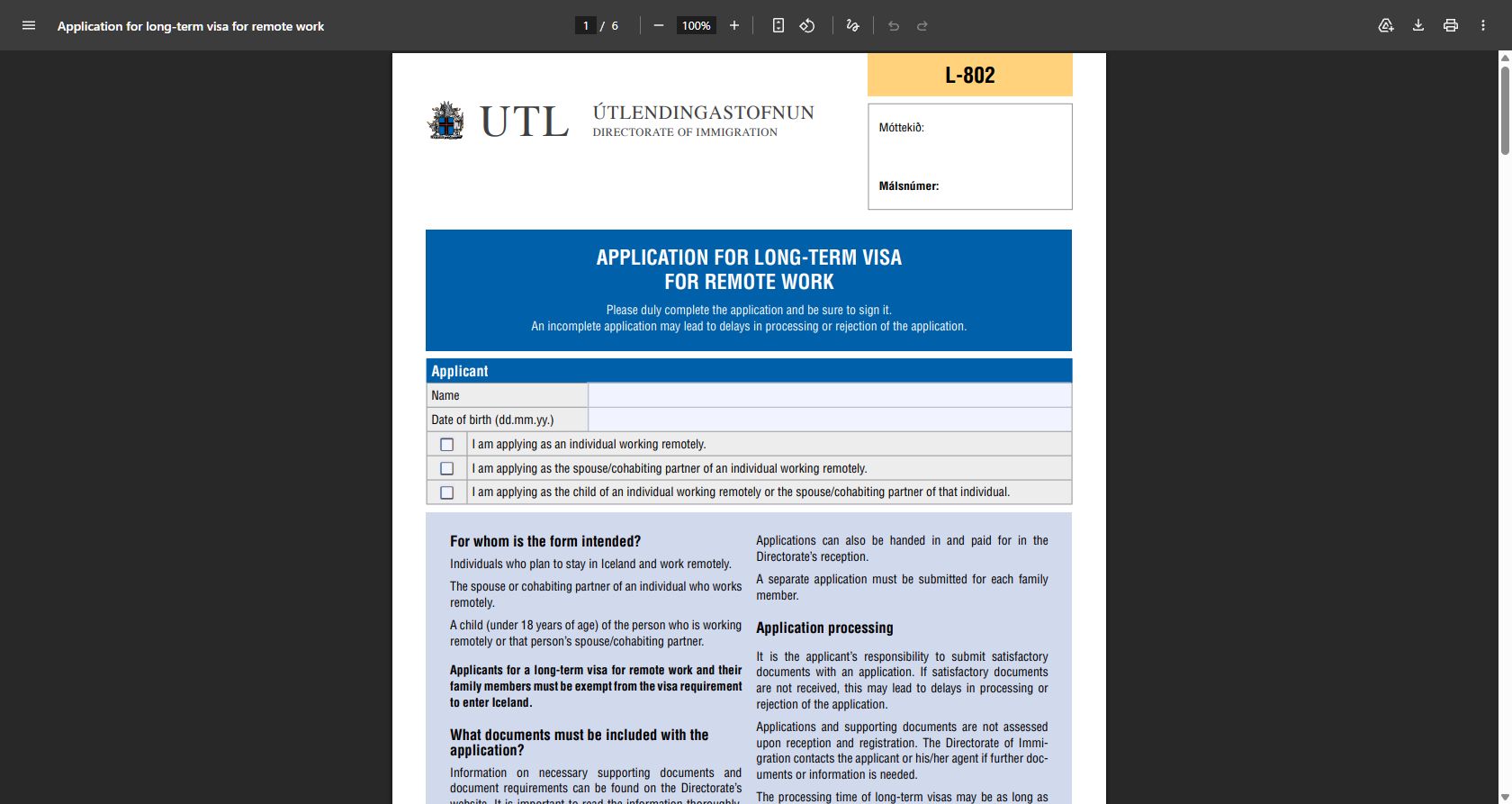 Use Iceland's official remote-work visa form