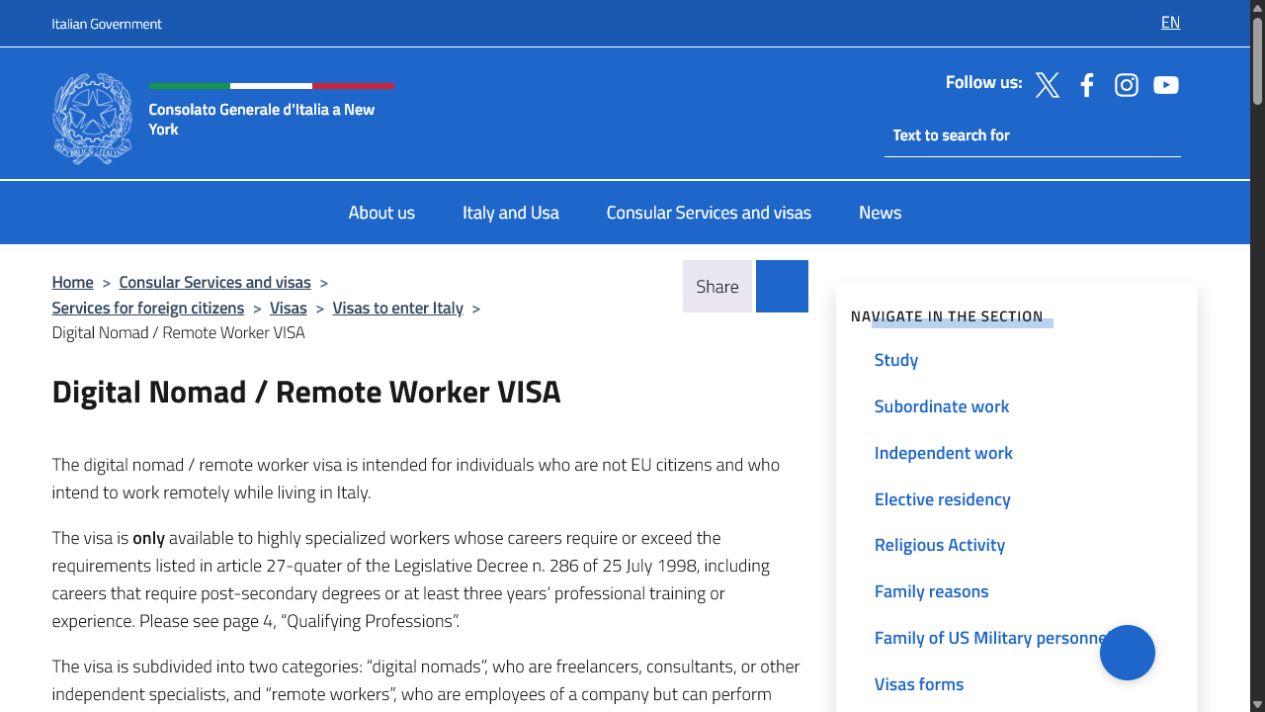 Review the official Italian visa guidance