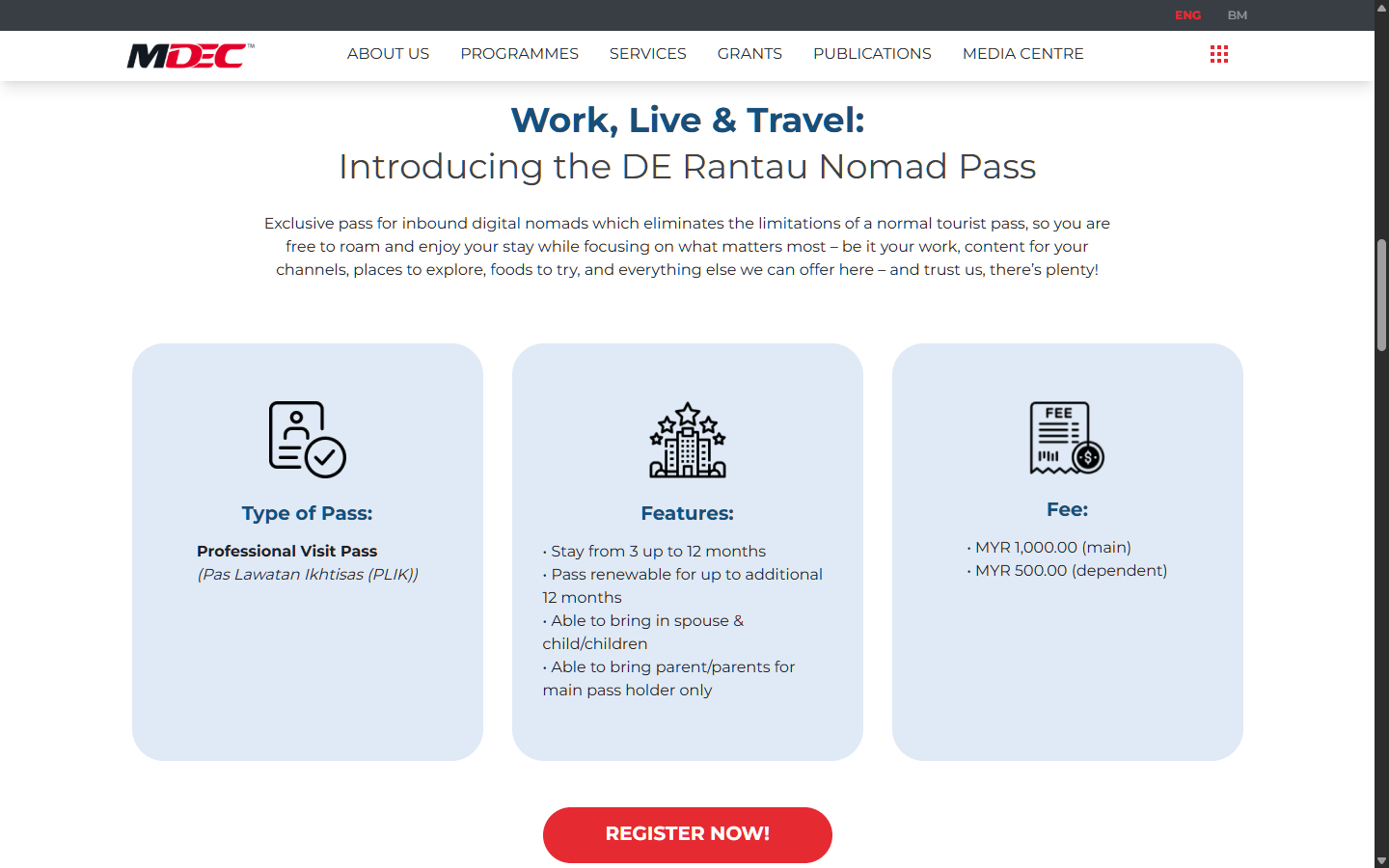Check the pass type, features and fees