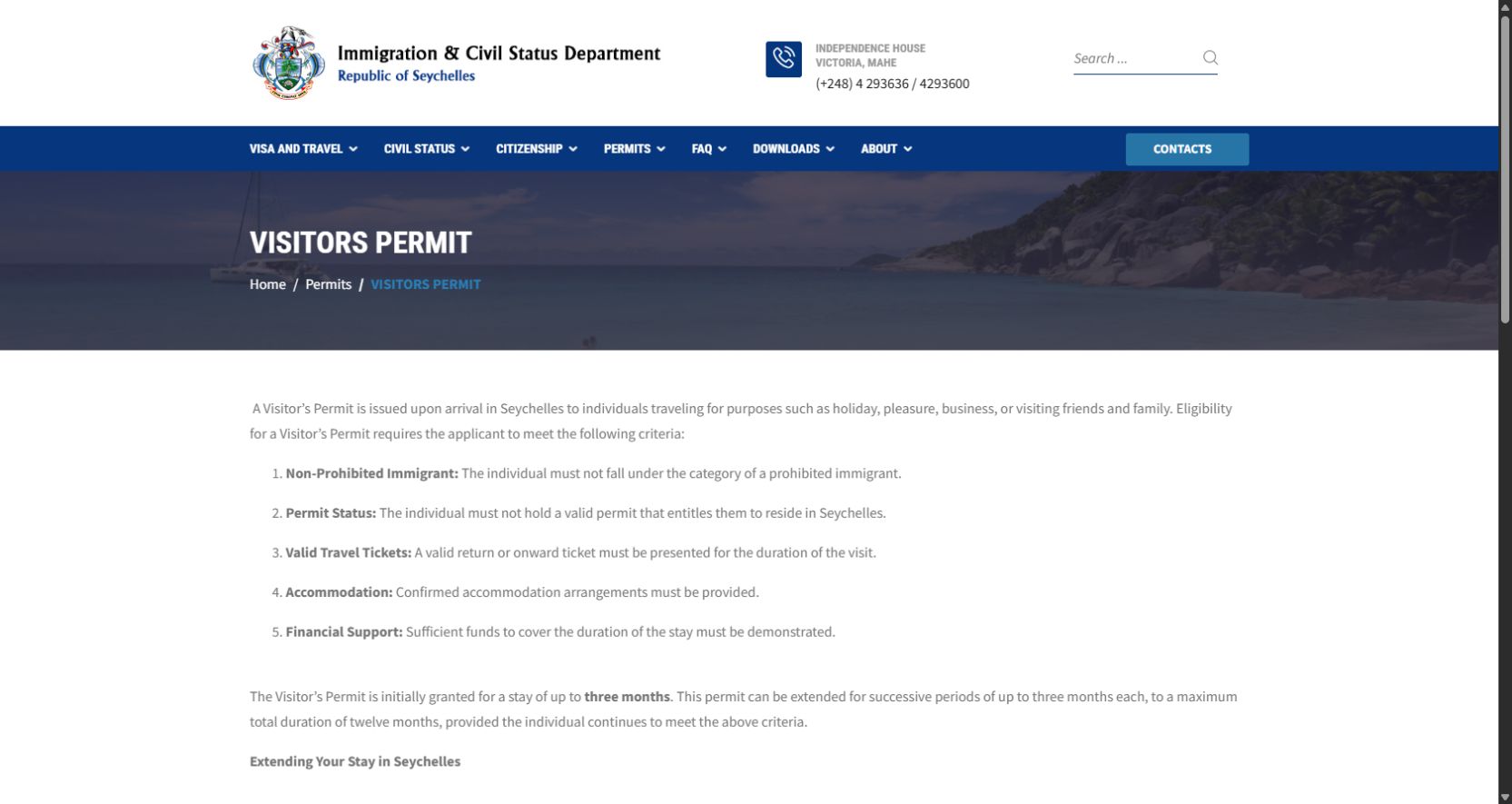 Verify Seychelles' current visitor-permit rules