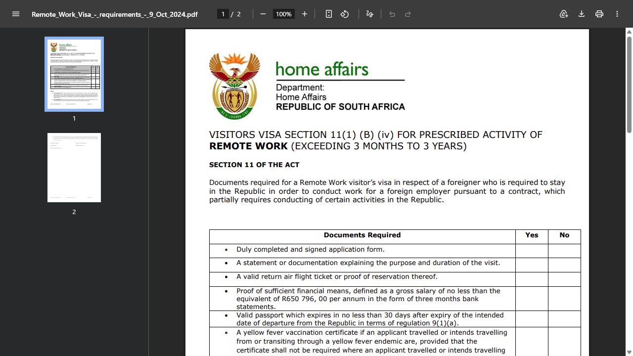 Review the official Remote Work Visa checklist