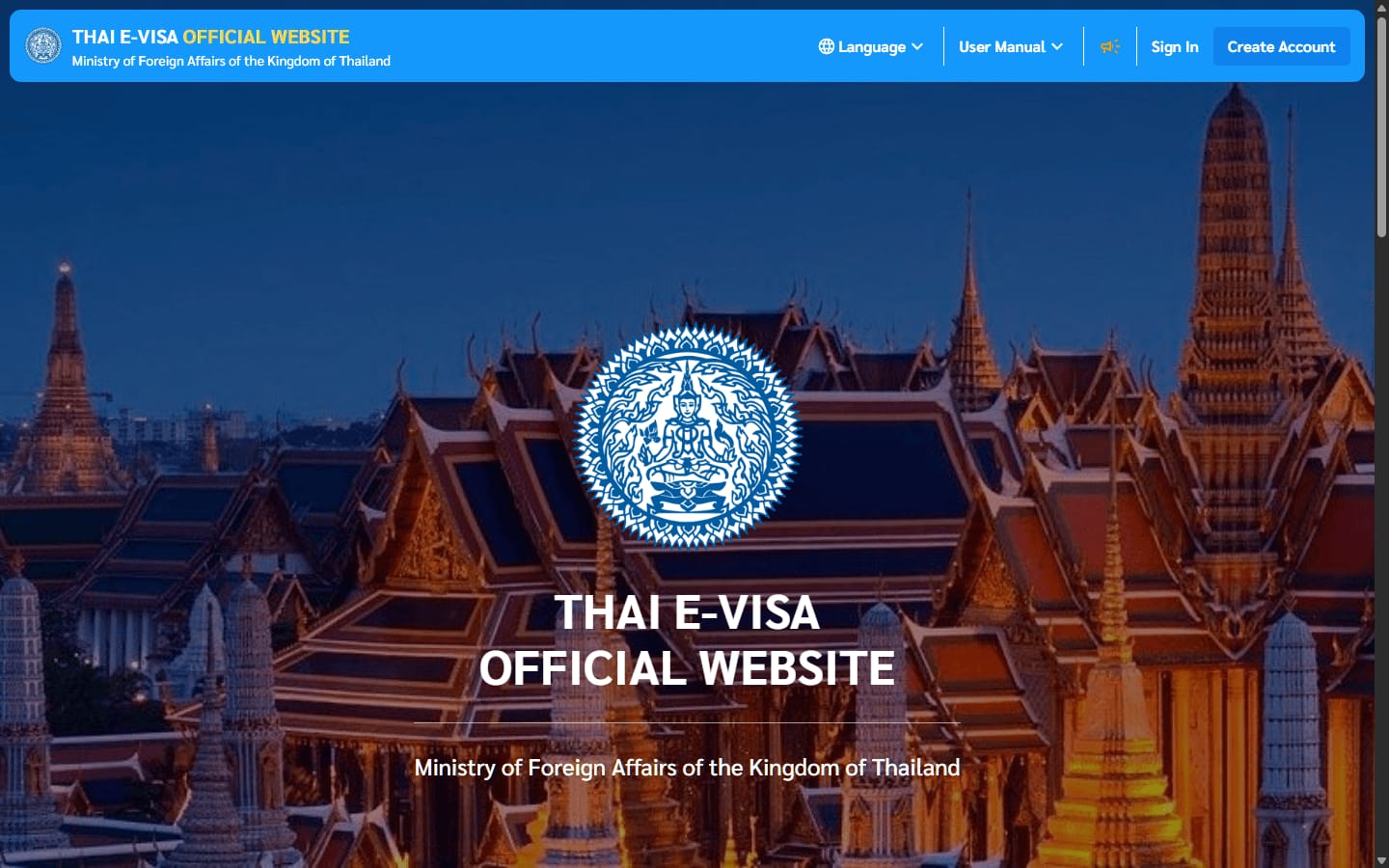 Open the official Thai e-Visa website